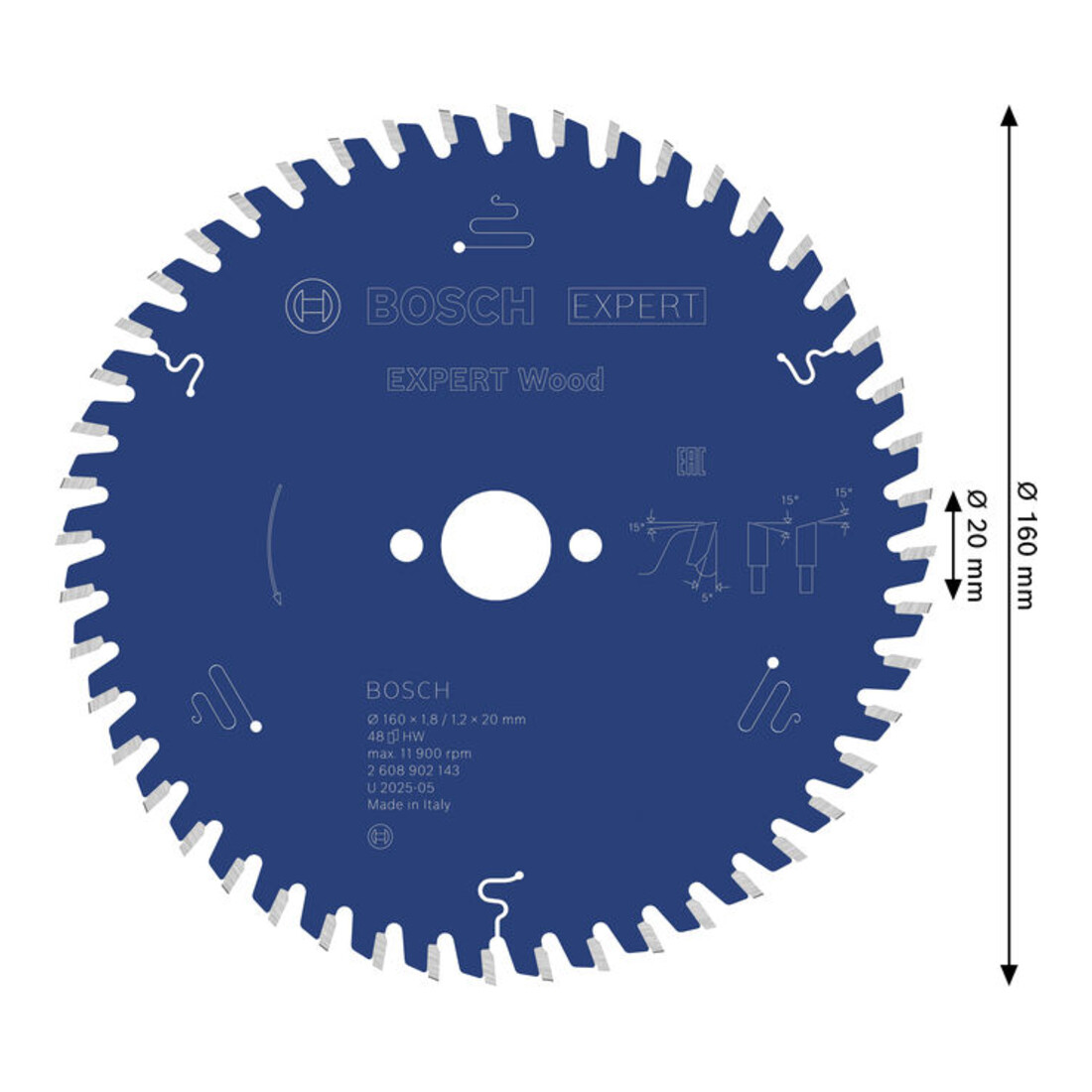 Bosch EXPERT Houtcirkelzaagblad, 160x1,8x20 mm, Z48