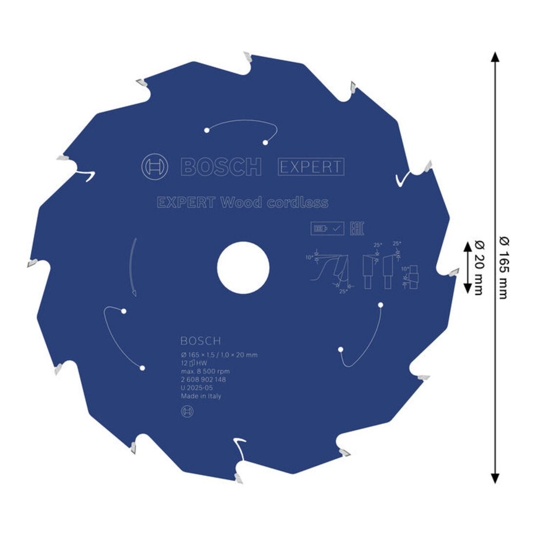 Bosch EXPERT Houtcirkelzaagblad, 165x20 mm, Z12