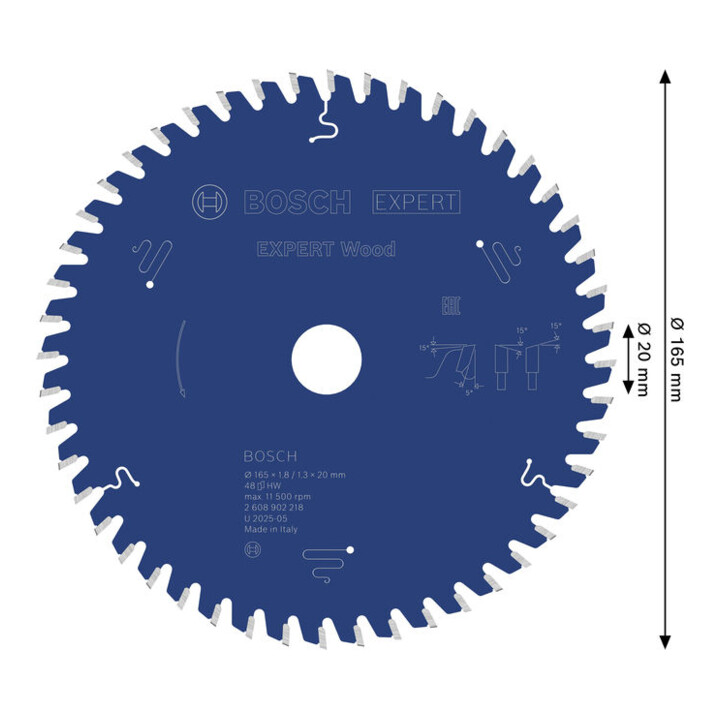 Bosch EXPERT Houtcirkelzaagblad, 165x20 mm, Z48