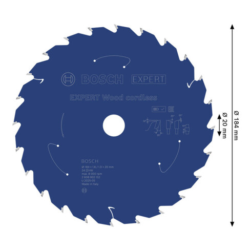 Bosch EXPERT Houtcirkelzaagblad, 184x20 mm, Z24