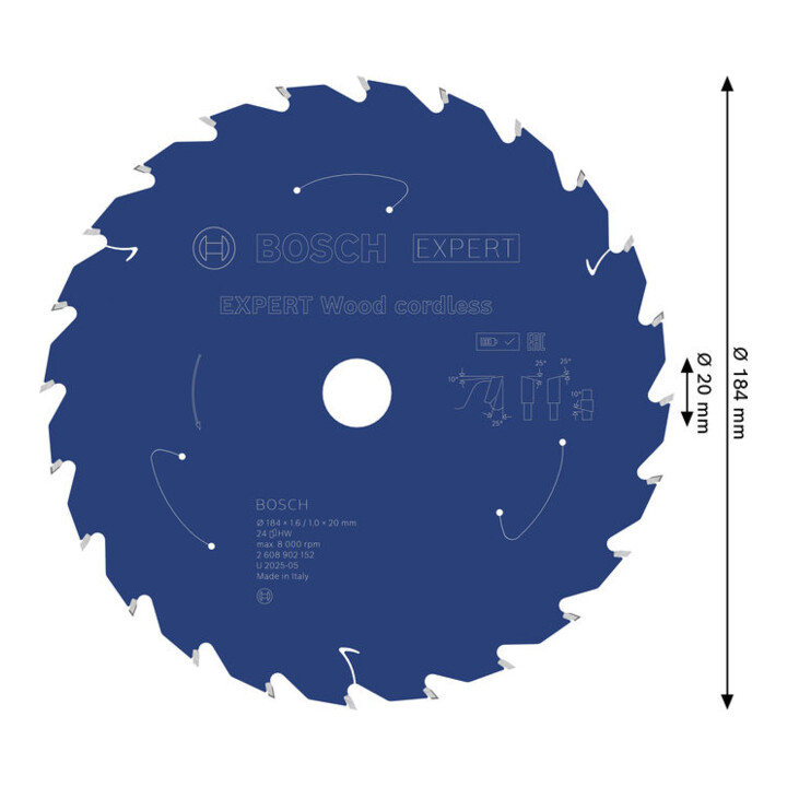 Bosch EXPERT Houtcirkelzaagblad, 184x20 mm, Z24