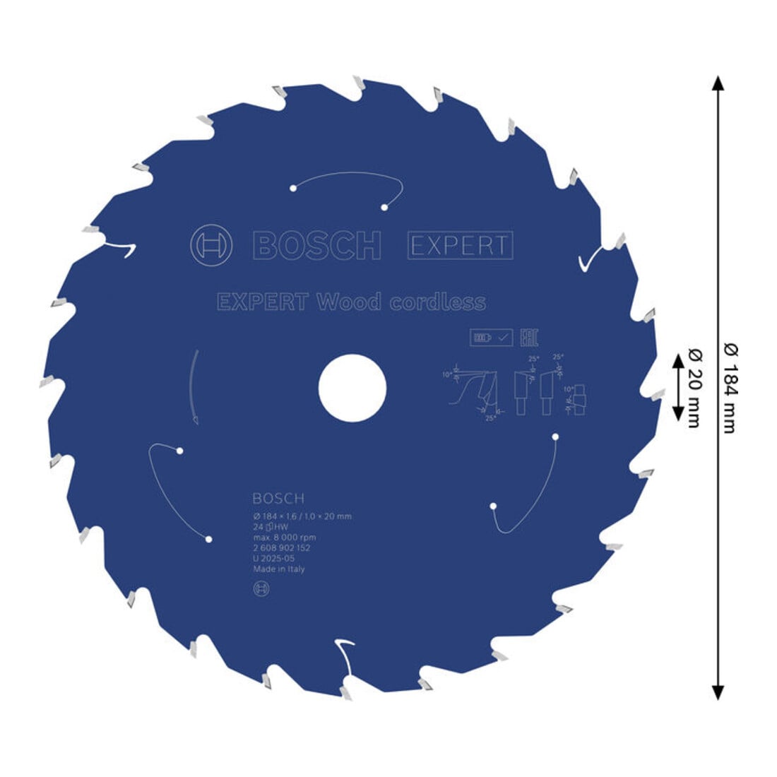 Bosch EXPERT Houtcirkelzaagblad, 184x20 mm, Z24