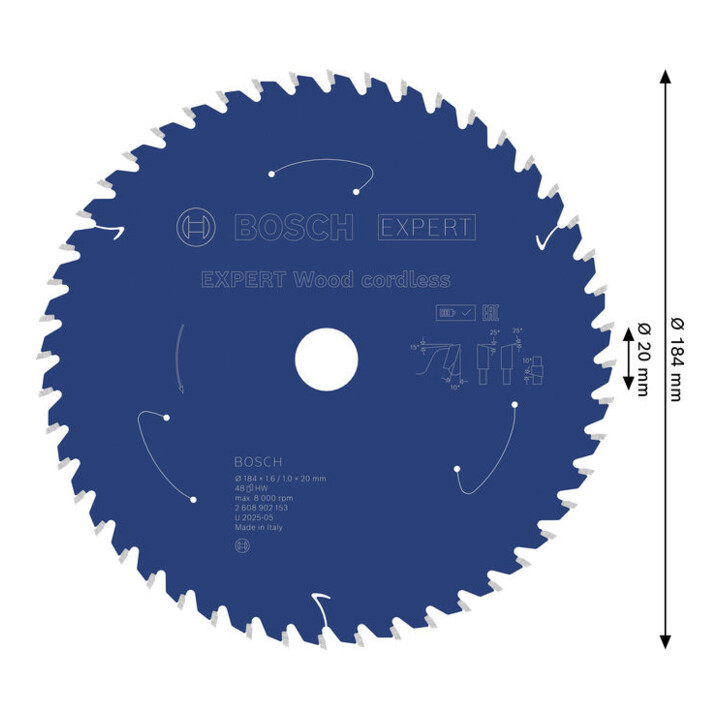 Bosch EXPERT Houtcirkelzaagblad, 184x20 mm, Z48