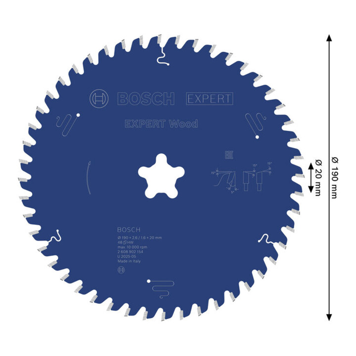 Bosch EXPERT Houtcirkelzaagblad, 190x2,4x30 mm, Z48