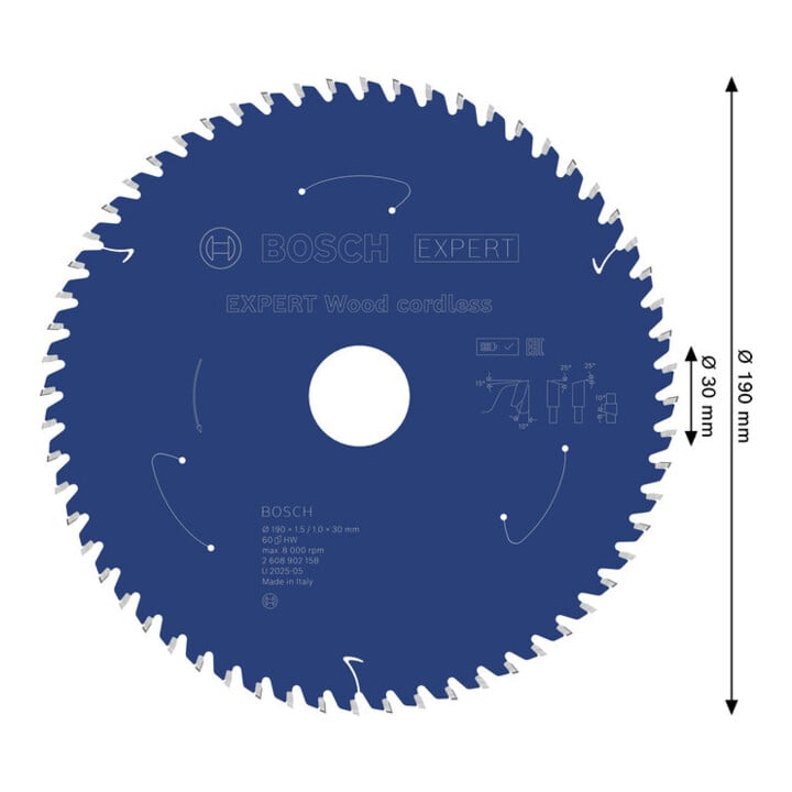 Bosch EXPERT Houtcirkelzaagblad, 190x30 mm, Z60