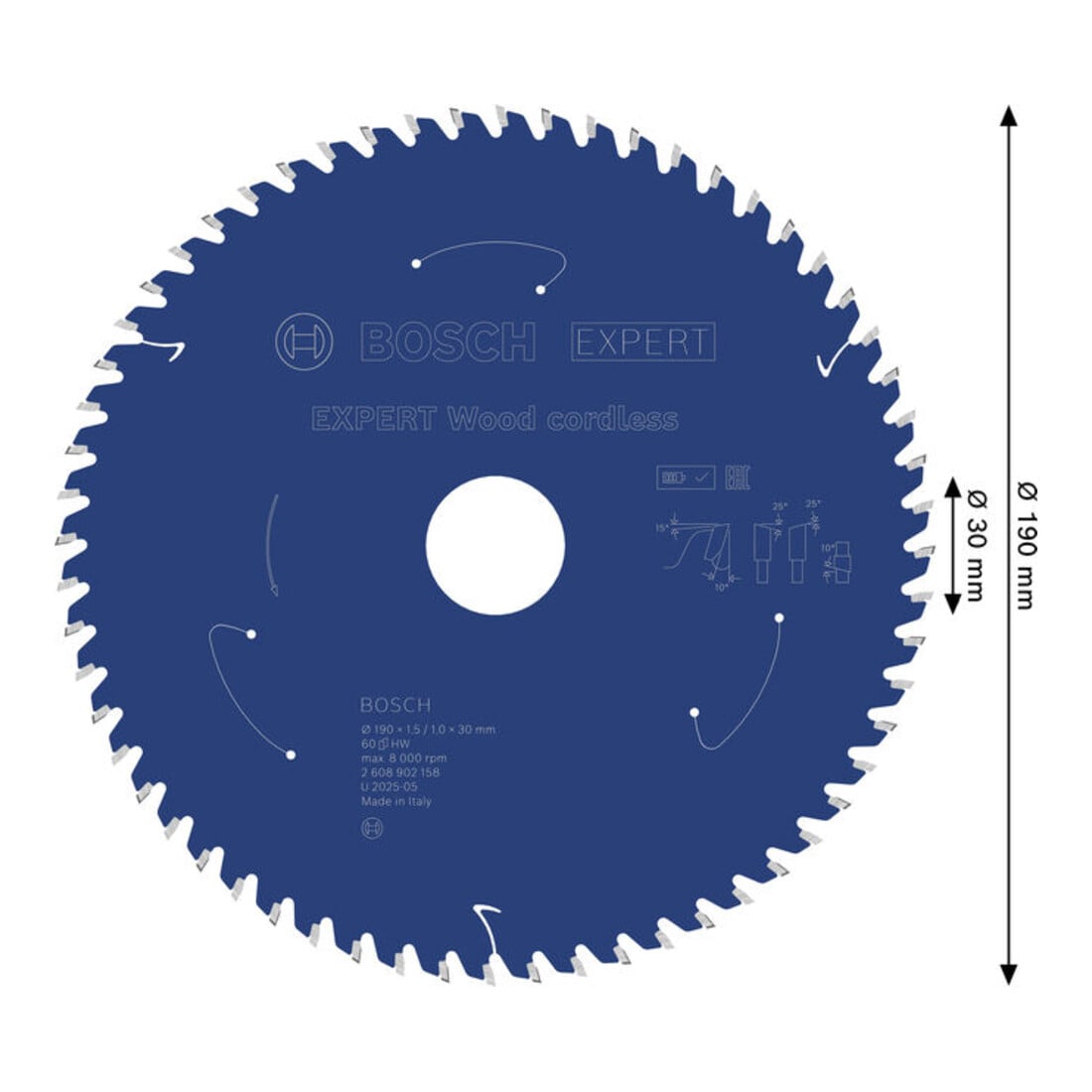 Bosch EXPERT Houtcirkelzaagblad, 190x30 mm, Z60