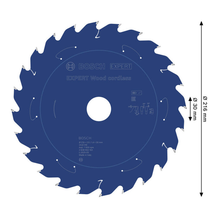 Bosch EXPERT Houtcirkelzaagblad, 216x1,7x30 mm, Z24, tandhoek 25°