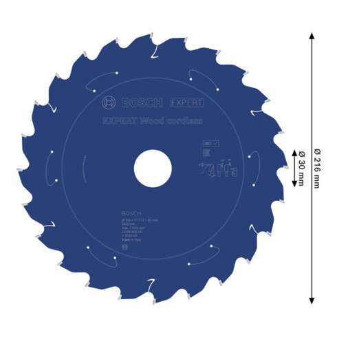 Bosch EXPERT Houtcirkelzaagblad, 216x1,7x30 mm, Z24, tandhoek 5°