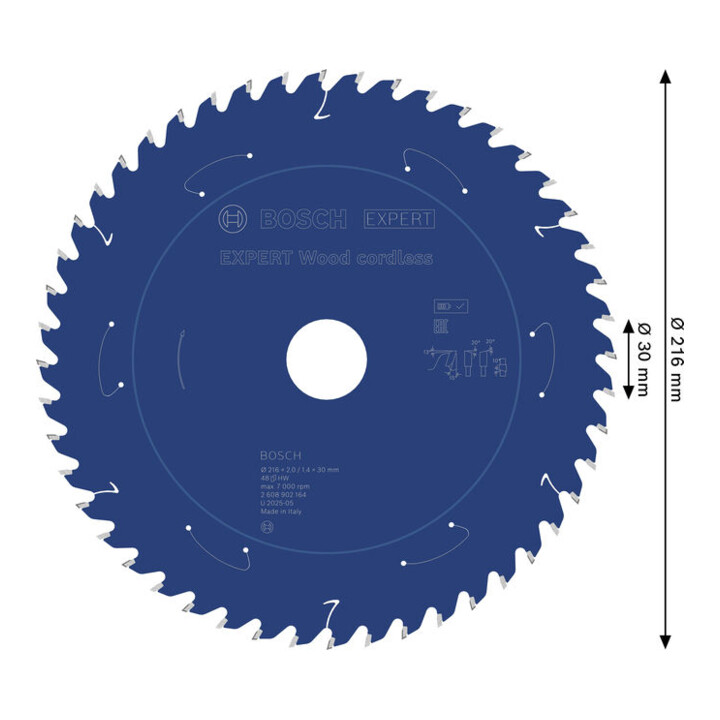 Bosch EXPERT Houtcirkelzaagblad, 216x1,7x30 mm, Z48, Spanhoek 15°