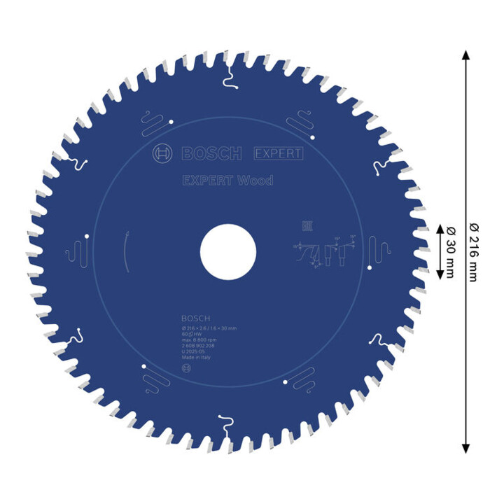Bosch EXPERT Houtcirkelzaagblad, 216x30 mm, Z60