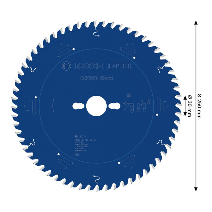 Bosch EXPERT Houtcirkelzaagblad, 250x3,2x30 mm, Z60
