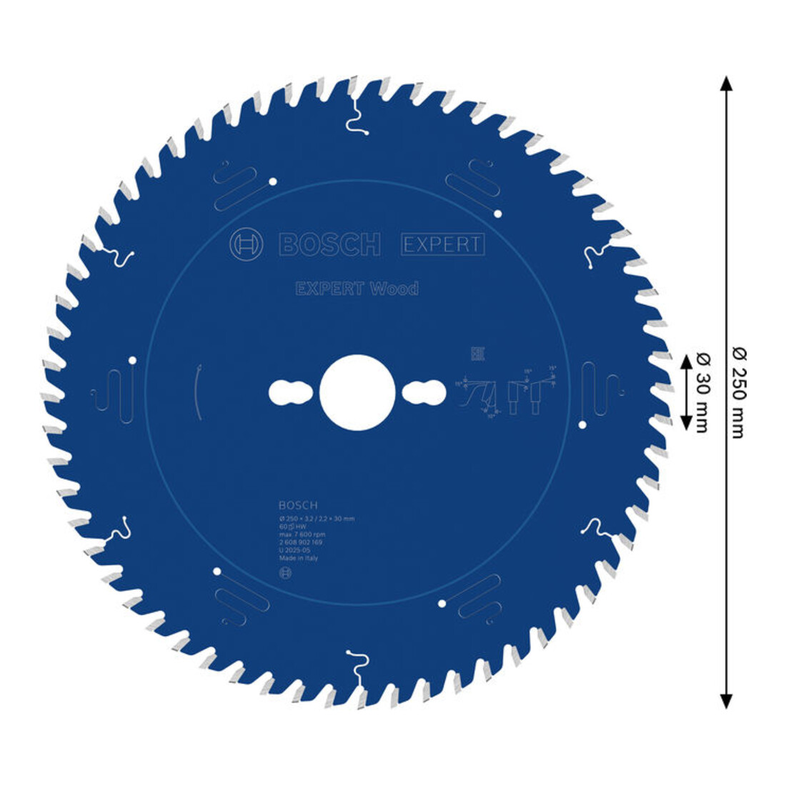 Bosch EXPERT Houtcirkelzaagblad, 250x3,2x30 mm, Z60