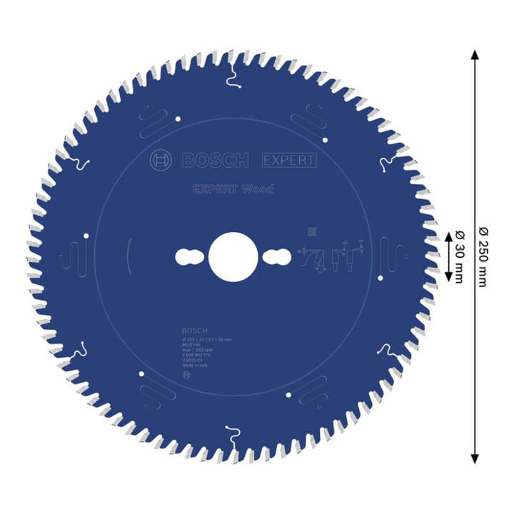 Bosch EXPERT Houtcirkelzaagblad, 250x3,2x30 mm, Z80