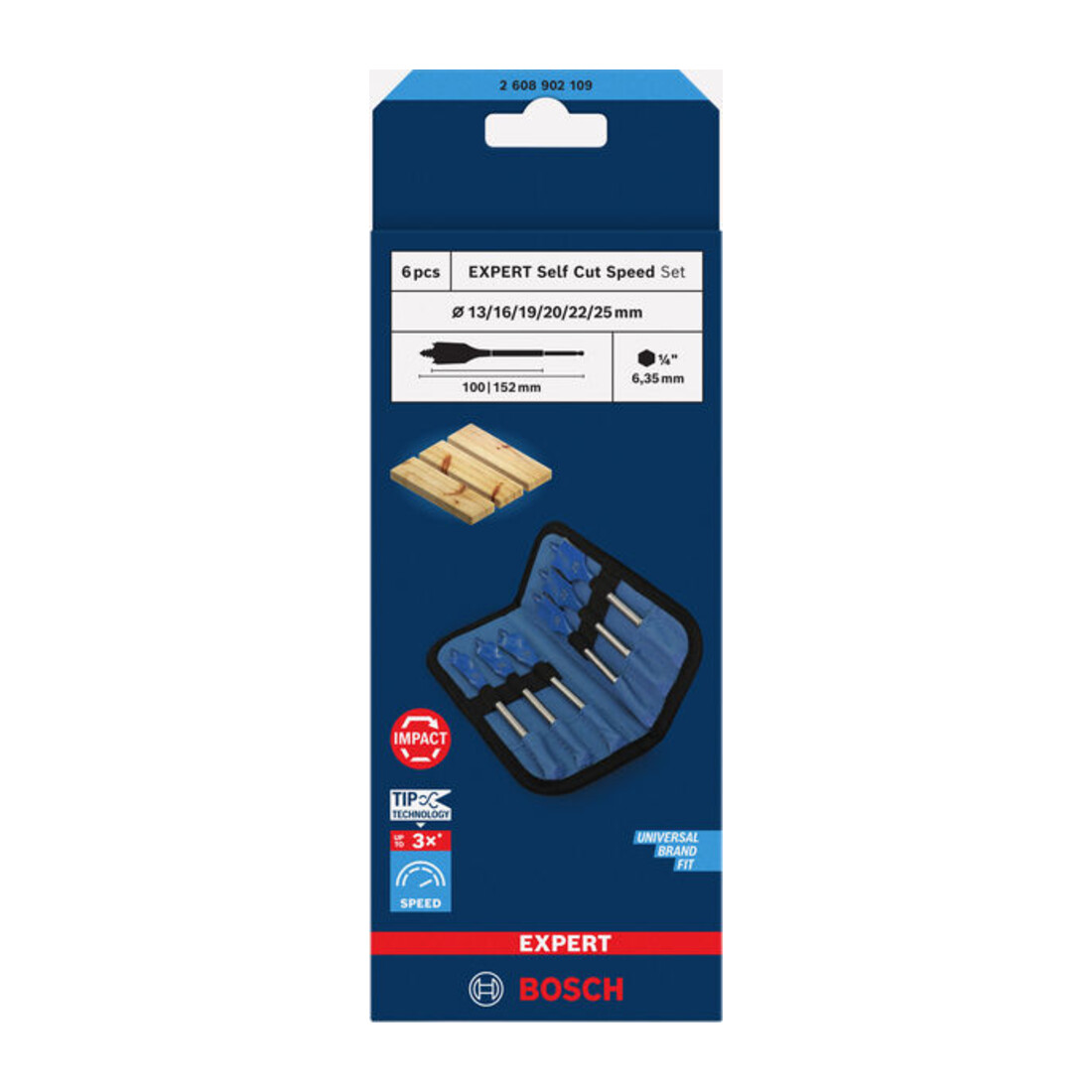 Bosch EXPERT Jeu de fraises plates Self Cut Speed, 13/16/19/20/22/25/25/32, 6 pièces