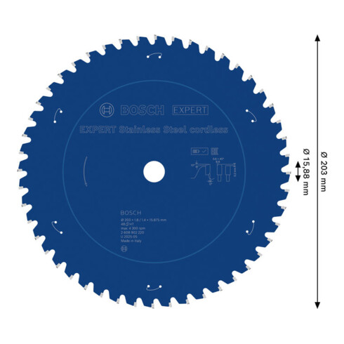 Bosch EXPERT Lama per sega circolare in acciaio inossidabile, 203x15,88 mm, Z48
