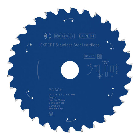 Bosch EXPERT Lama per sega circolare in acciaio inox, 140x20 mm, Z30