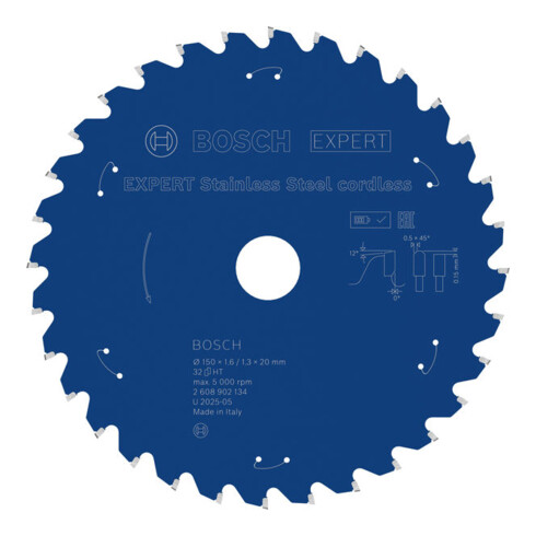 Bosch EXPERT Lama per sega circolare in acciaio inox, 150x20 mm, Z32