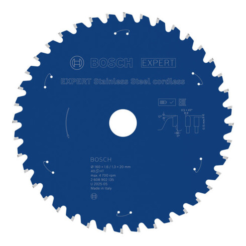 Bosch EXPERT Lama per sega circolare in acciaio inox, 160x20 mm, Z40