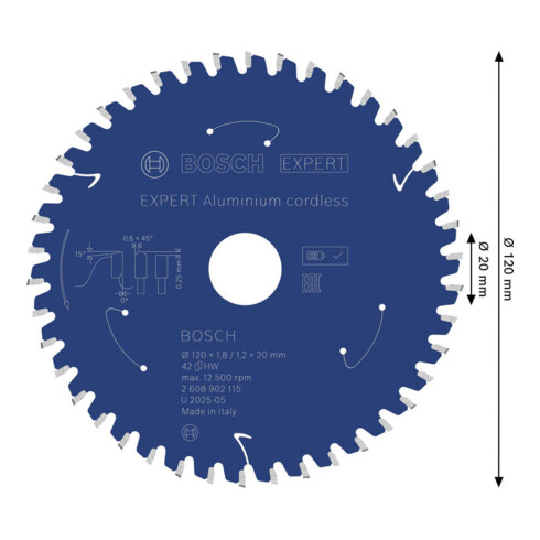 Bosch EXPERT Lama per sega circolare in alluminio, 120x20 mm, Z42