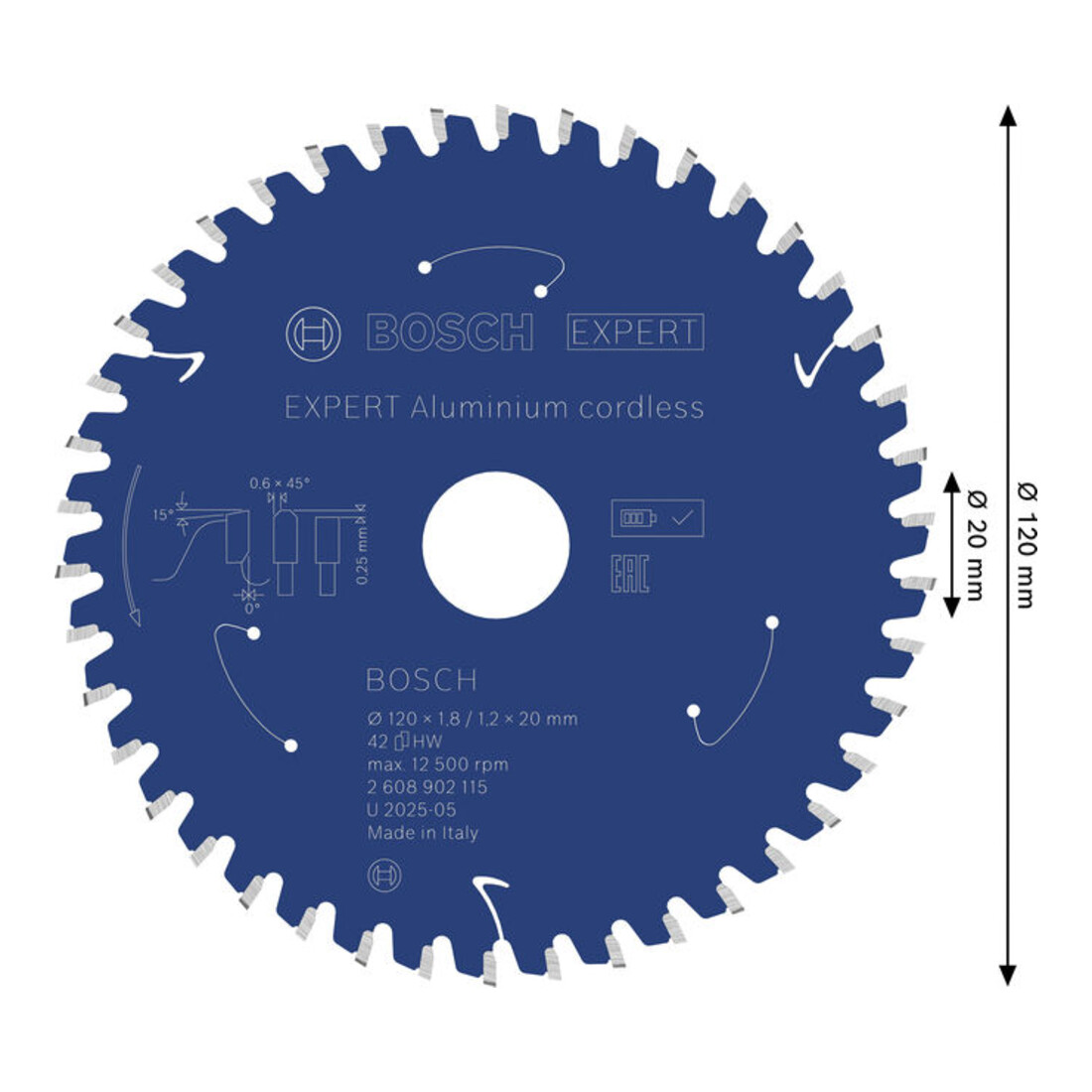 Bosch EXPERT Lama per sega circolare in alluminio, 120x20 mm, Z42