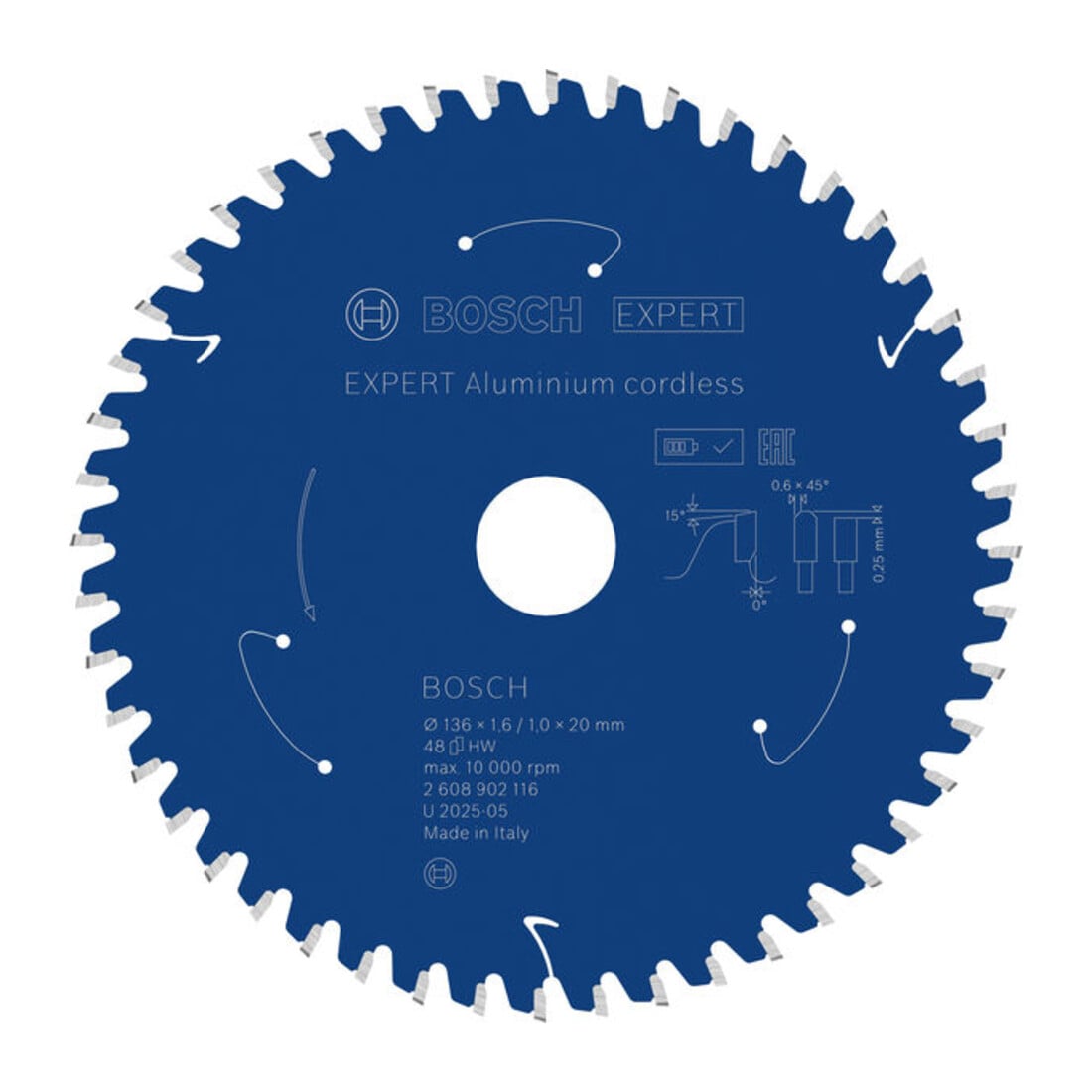 Bosch EXPERT Lama per sega circolare in alluminio, 136x20 mm, Z48