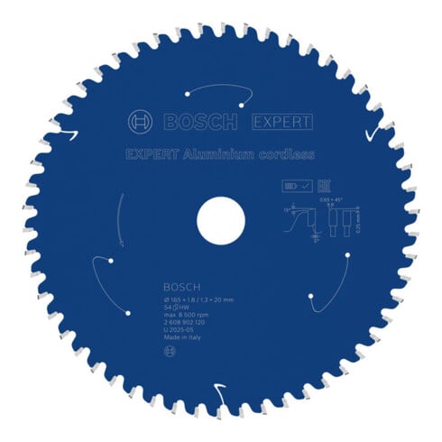 Bosch EXPERT Lama per sega circolare in alluminio, 165x20 mm, Z54