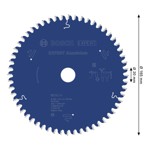 Bosch EXPERT Lama per sega circolare in alluminio, 165x20 mm, Z56