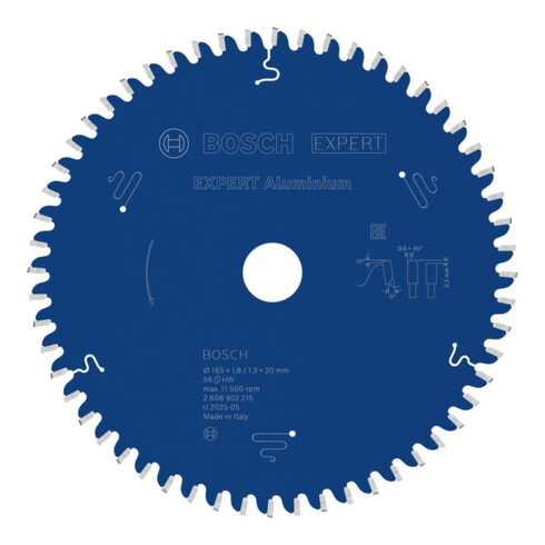 Bosch EXPERT Lama per sega circolare in alluminio, 165x20 mm, Z56
