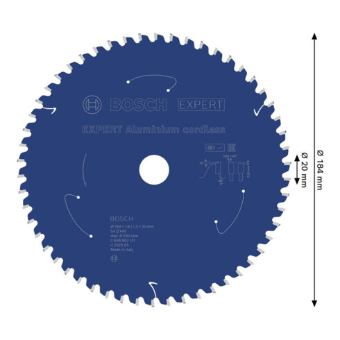 Bosch EXPERT Lama per sega circolare in alluminio, 184x20 mm, Z54