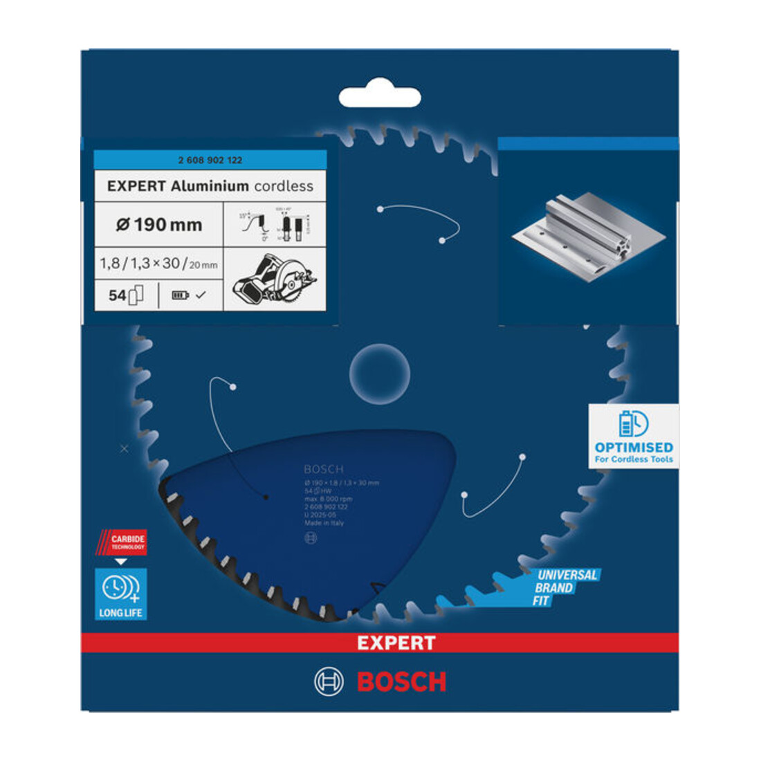 Bosch EXPERT Lama per sega circolare in alluminio, 190x30 mm, Z54
