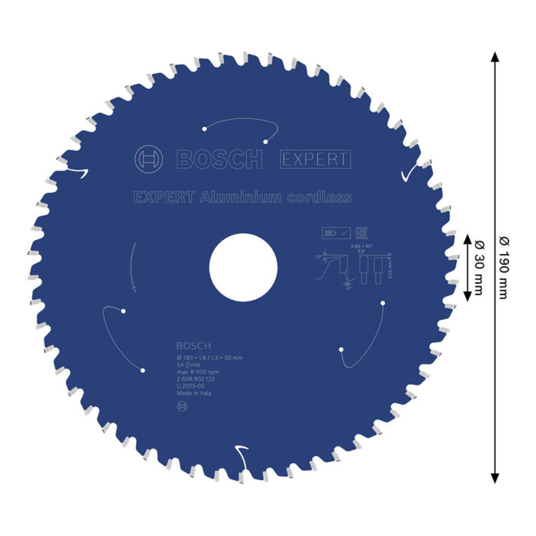 Bosch EXPERT Lama per sega circolare in alluminio, 190x30 mm, Z54