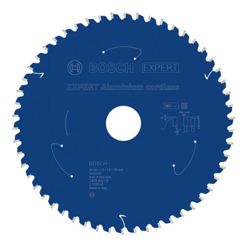 Bosch EXPERT Lama per sega circolare in alluminio, 190x30 mm, Z54