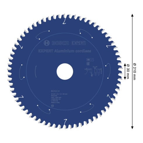 Bosch EXPERT Lama per sega circolare in alluminio, 210x30 mm, Z66