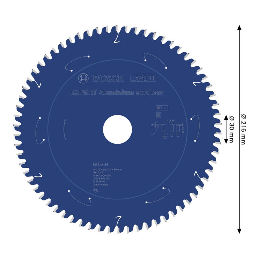 Bosch EXPERT Lama per sega circolare in alluminio, 216x30 mm, Z66