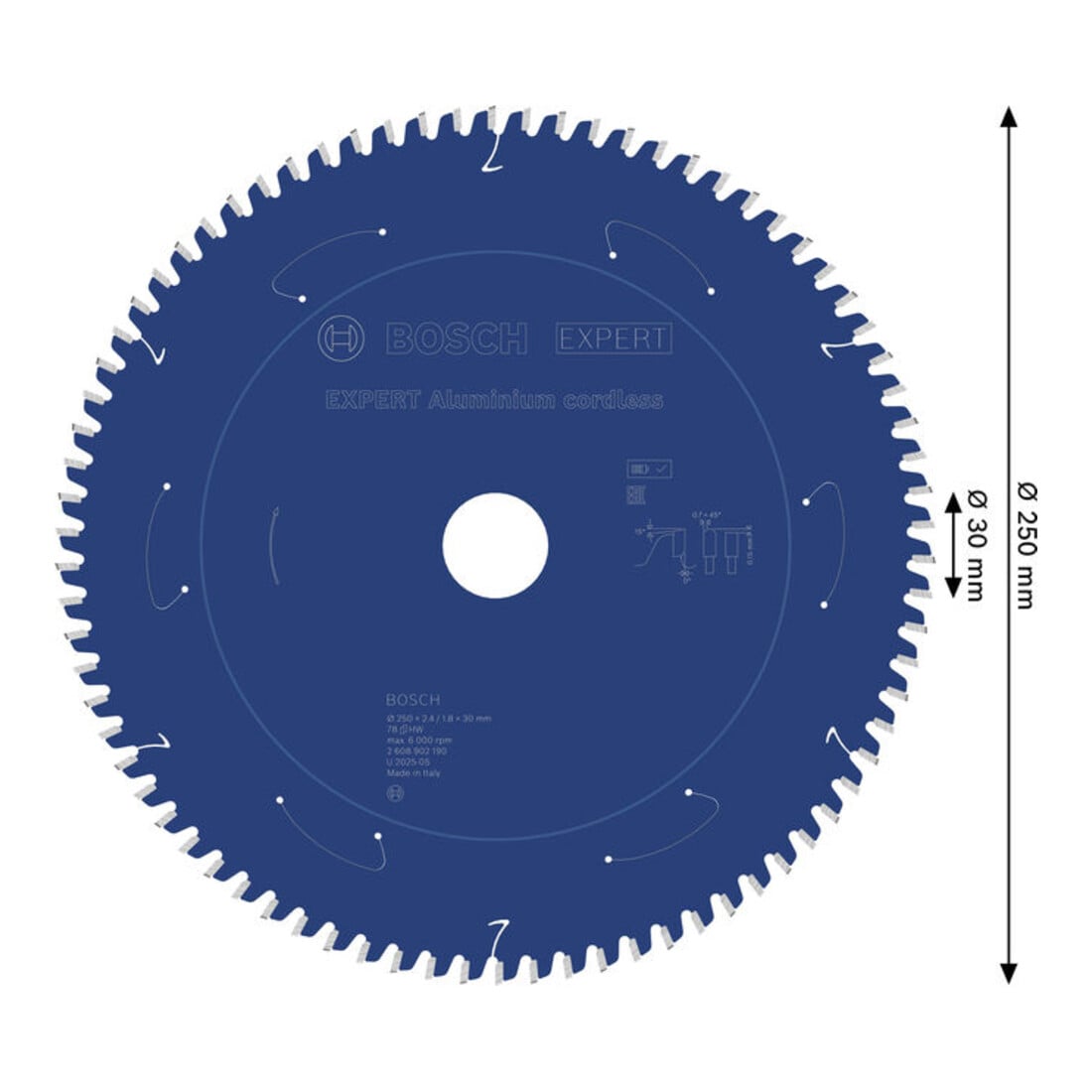 Bosch EXPERT Lama per sega circolare in alluminio, 250x30 mm, Z78
