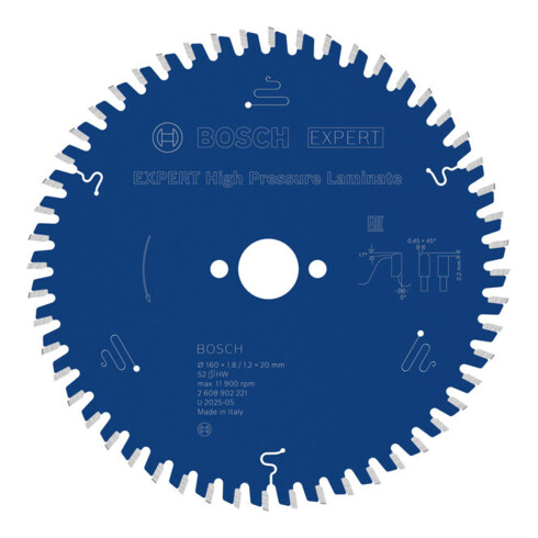 Bosch EXPERT Lama per sega circolare in laminato ad alta pressione, 160x20 mm, Z52
