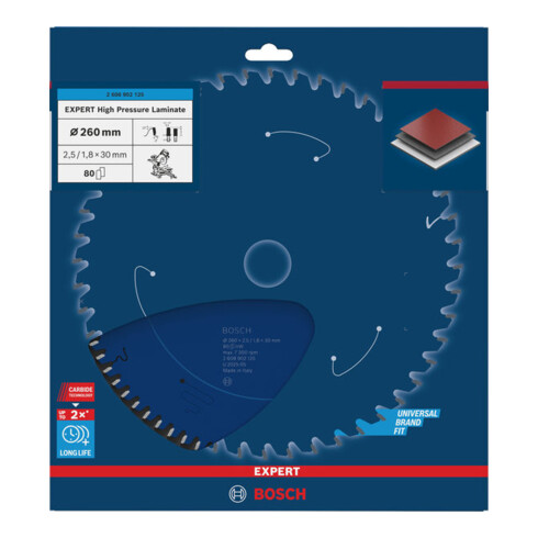 Bosch EXPERT Lama per sega circolare in laminato ad alta pressione, 260x30 mm, Z80