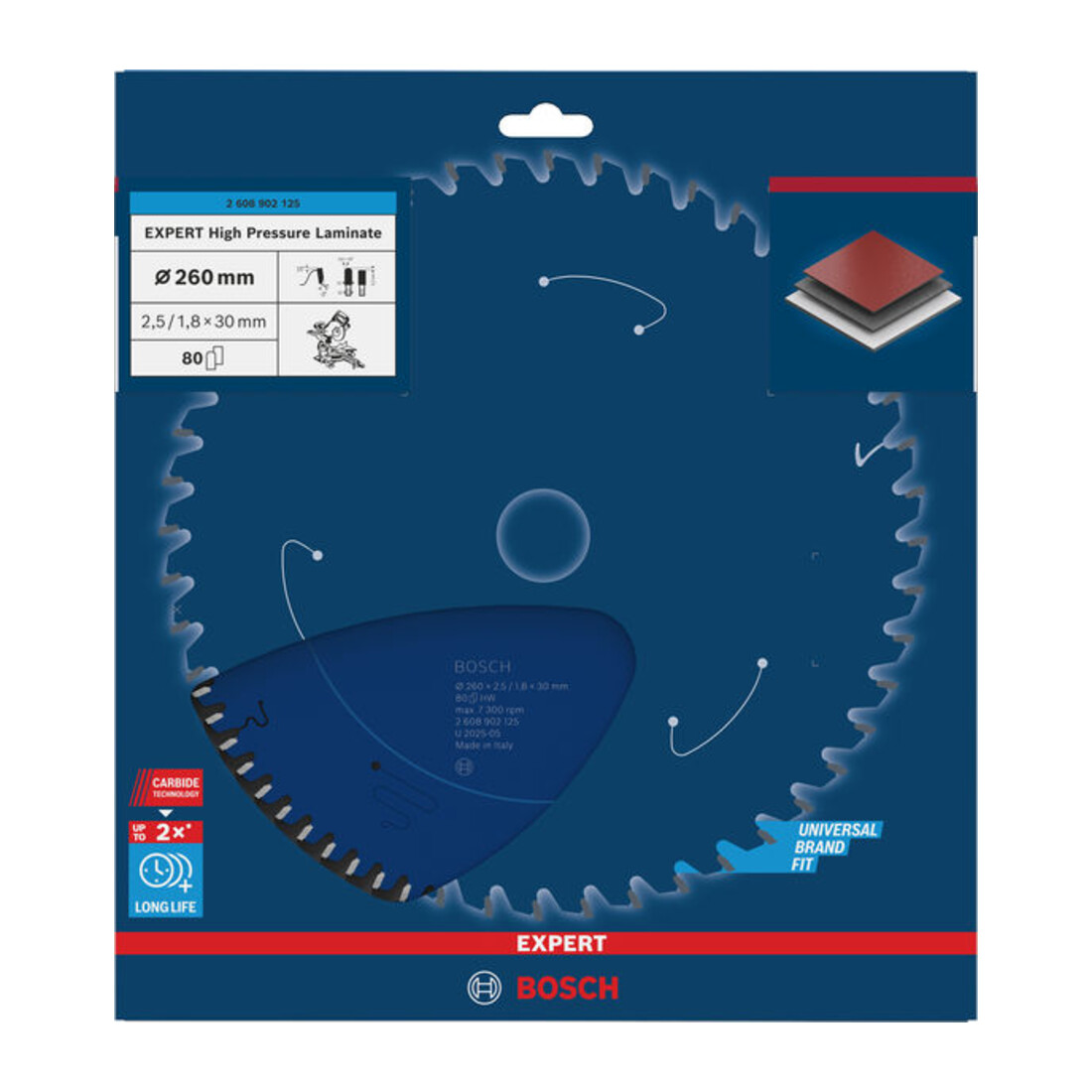 Bosch EXPERT Lama per sega circolare in laminato ad alta pressione, 260x30 mm, Z80