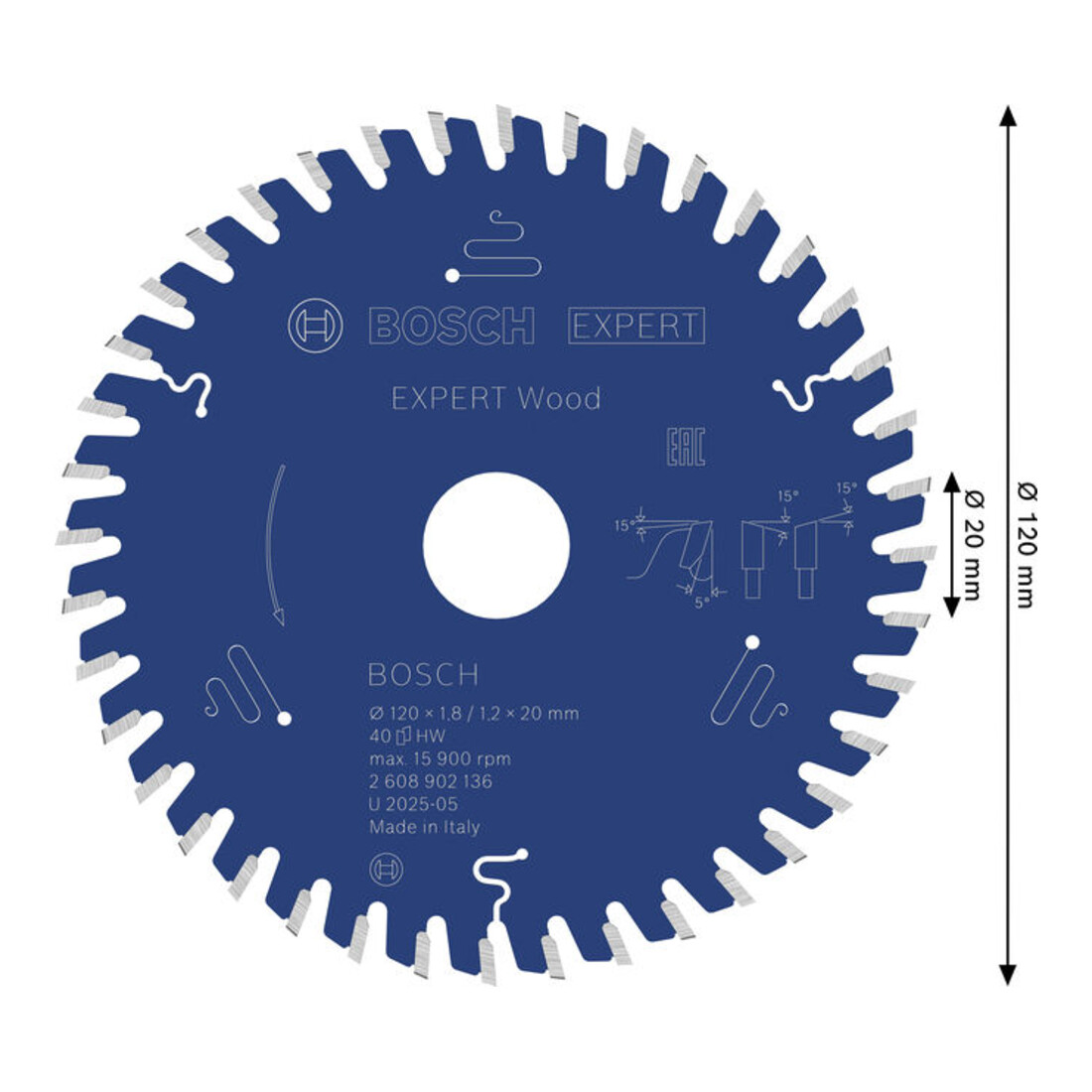 Bosch EXPERT Lama per sega circolare legno, 120x20 mm, Z40
