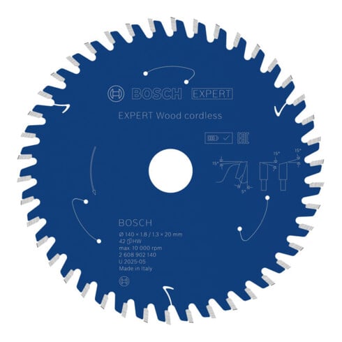 Bosch EXPERT Lama per sega circolare legno, 140x1,8x20 mm, Z42 con anello riduttore