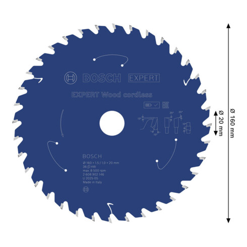 Bosch EXPERT Lama per sega circolare legno, 160x1,45x20 mm, Z36