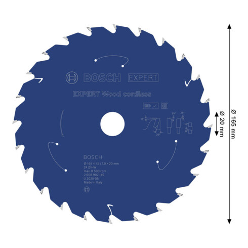 Bosch EXPERT Lama per sega circolare legno, 165x1,45x20 mm, Z24