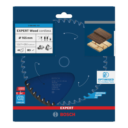 Bosch EXPERT Lama per sega circolare legno, 165x1,45x20 mm, Z48