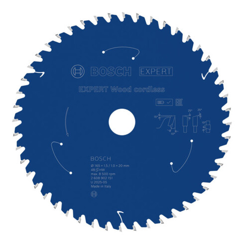 Bosch EXPERT Lama per sega circolare legno, 165x1,45x20 mm, Z48