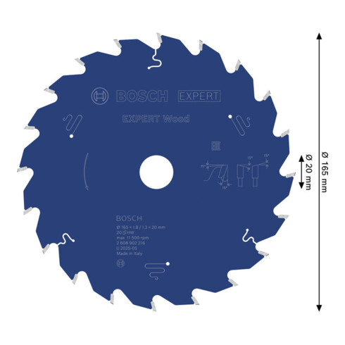 Bosch EXPERT Lama per sega circolare legno, 165x20 mm, Z20