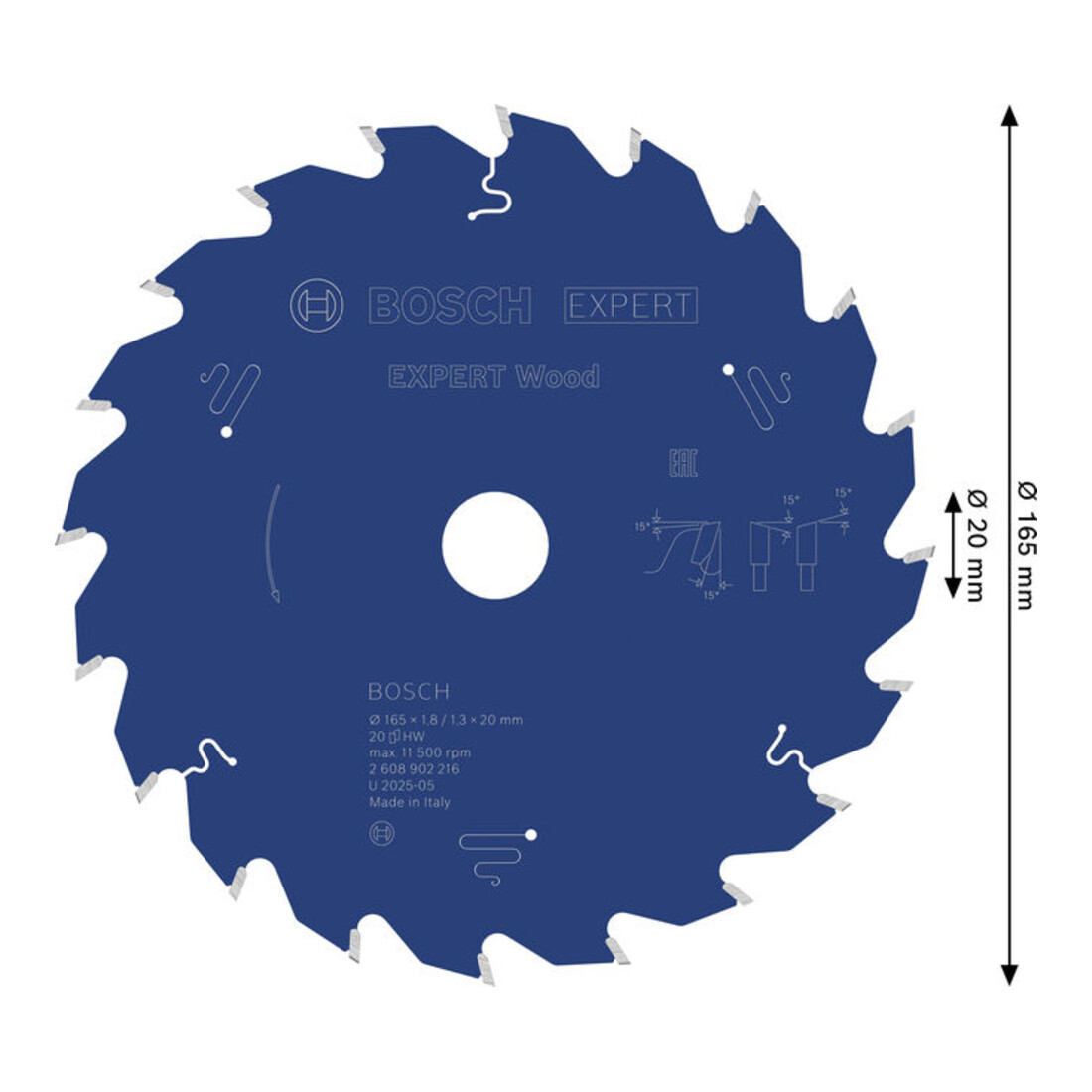 Bosch EXPERT Lama per sega circolare legno, 165x20 mm, Z20
