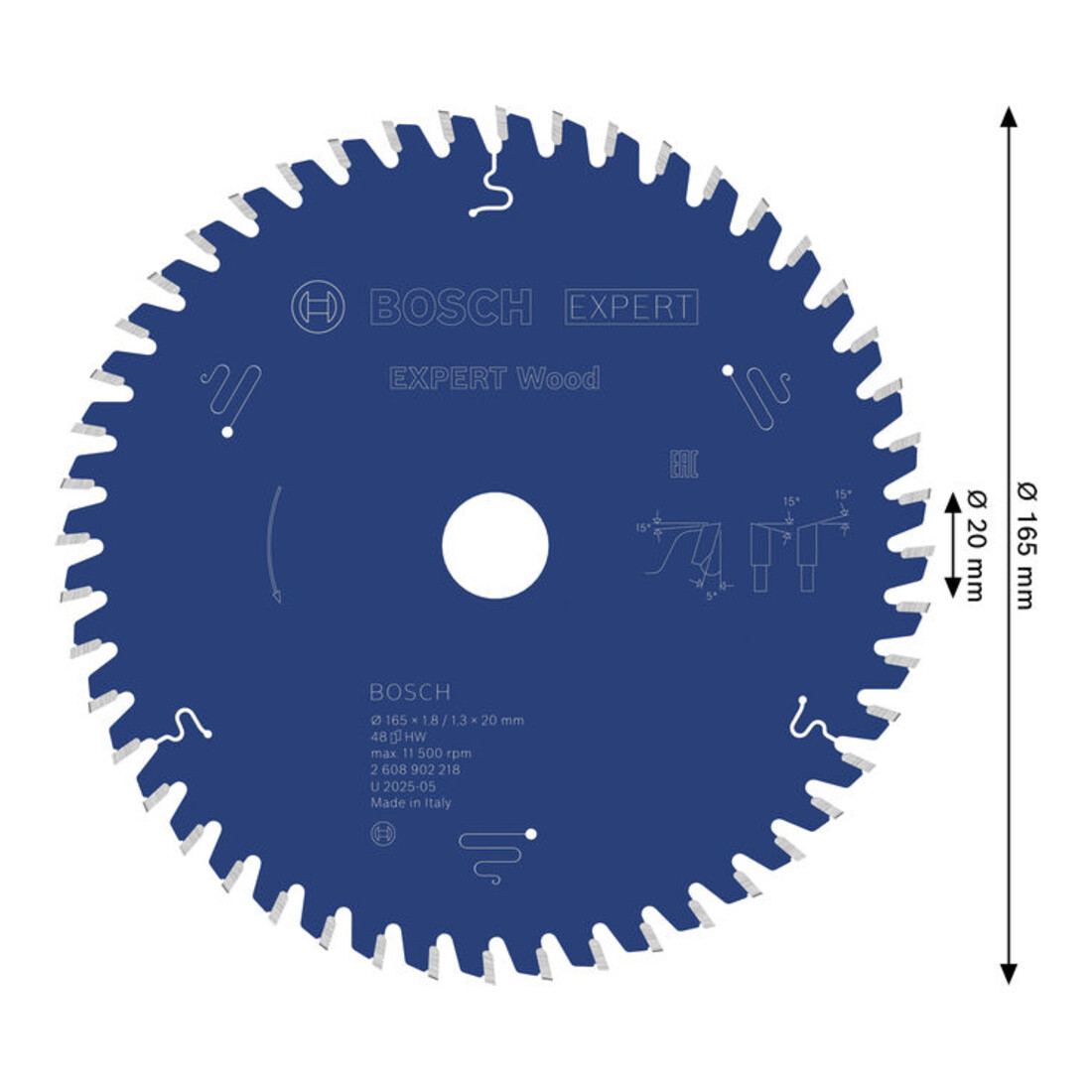 Bosch EXPERT Lama per sega circolare legno, 165x20 mm, Z48