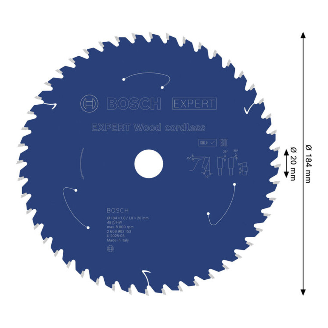 Bosch EXPERT Lama per sega circolare legno, 184x20 mm, Z48