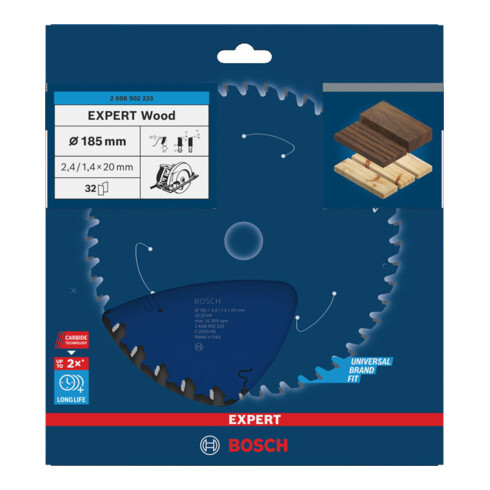 Bosch EXPERT Lama per sega circolare legno, 185x2,4x20 mm, Z32