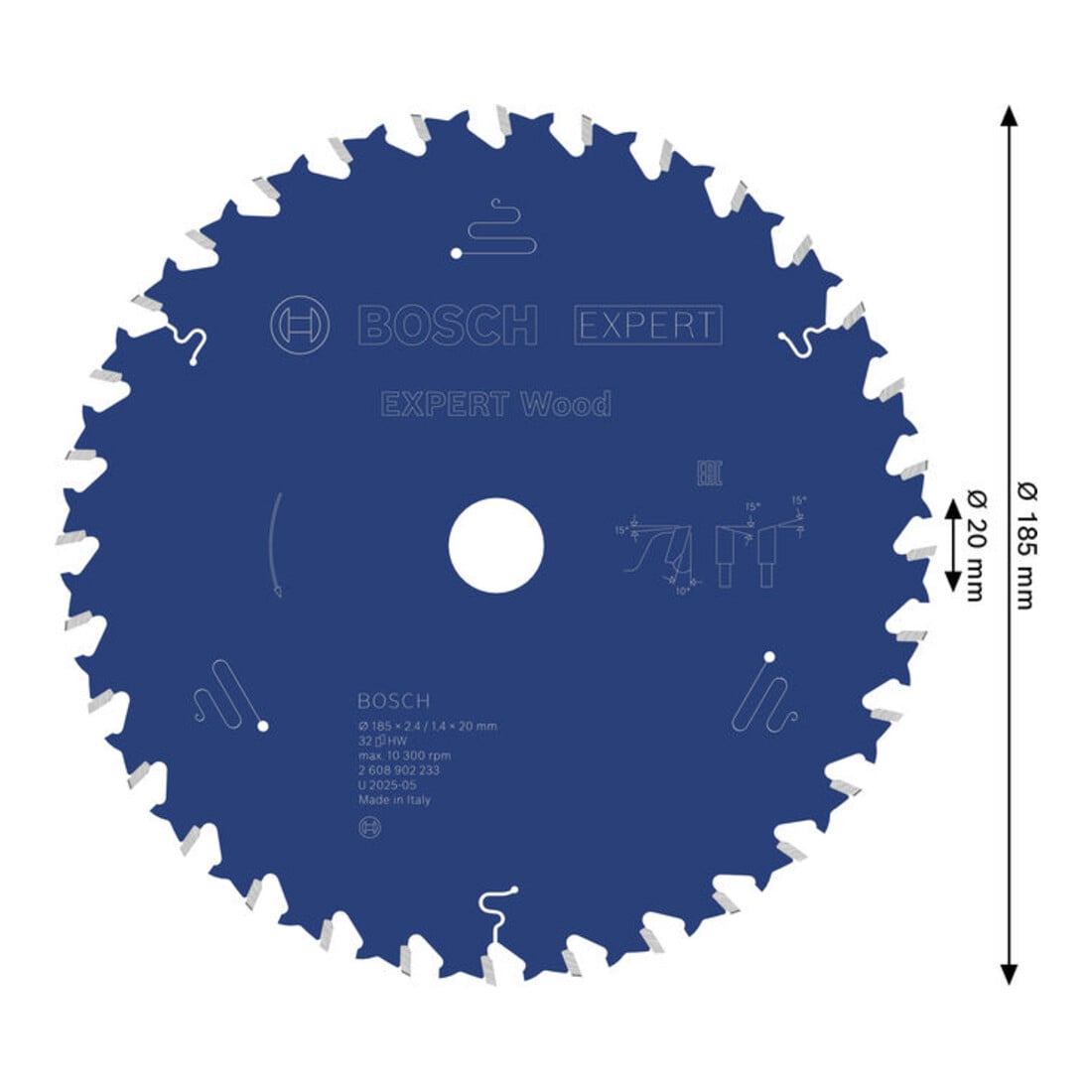 Bosch EXPERT Lama per sega circolare legno, 185x2,4x20 mm, Z32